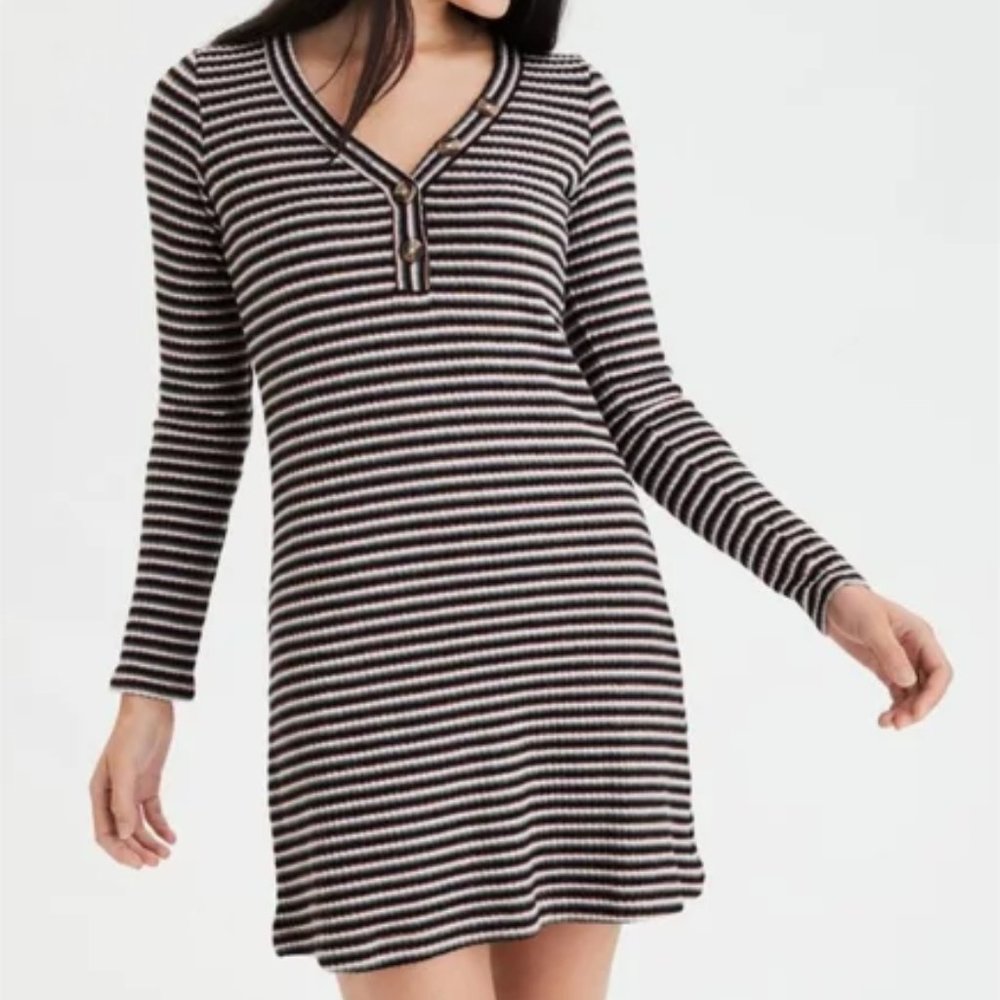 American Eagle Outfitters Women's Striped Henley Dress Size Medium